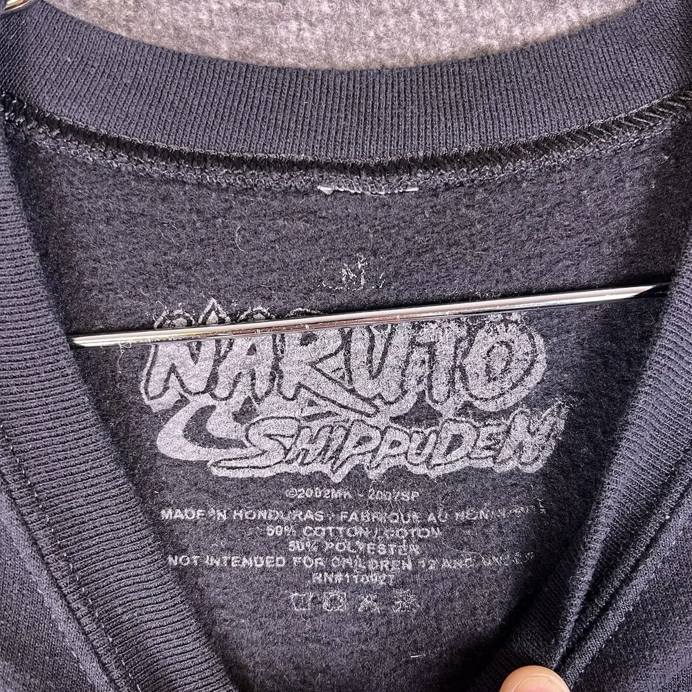 Y2k Naruto Shippuden Sweater‎ Mens L Black Graphic Retro Anime Pullover Uzumaki